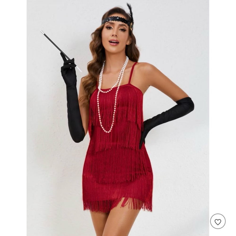 Elegant Burgundy Fringe Flapper Dress
